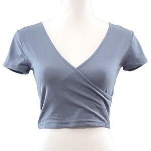 PacSun Me To We Surplice Crop Top Cross Front Tee Faux Wrap T-Shirt Small